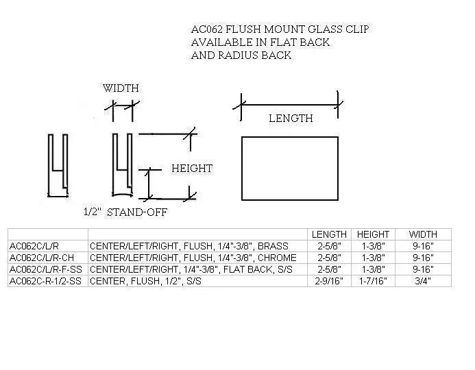 Radius Back Center Glass Clip for 1/4"-3/8" Glass - Trade Diversified