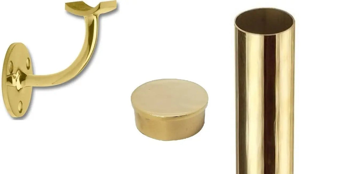 4 Foot Wall Mount Handrail Kit Hand Rail Kits 2PolishedBrassWithFlatEndCaps Trade Diversified