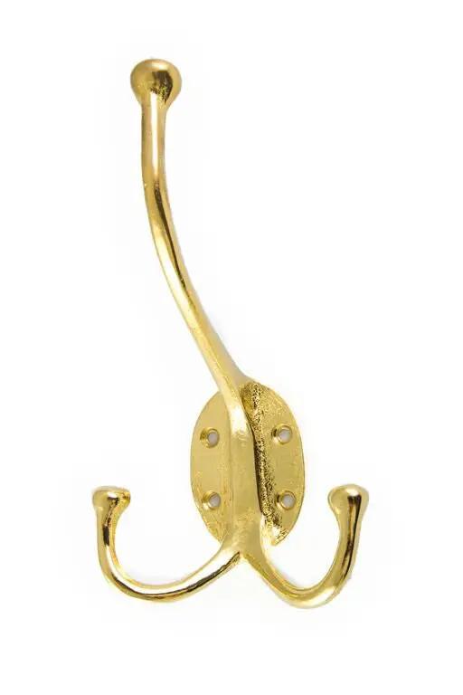 Three-Way Folding Coat Hook | Polished Brass Finish | | Wall Mounted for  Bathroom Kitchen Bedroom | Captains Hook | independently swivelling arms 