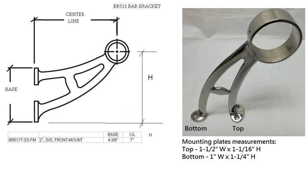 Bar Mount Foot Rail Bracket for 2" Tubing - Trade Diversified