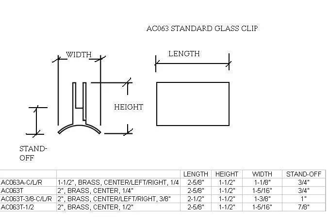 Standard Glass Center Clip for 1/4" Glass,1.5" Tubing - Trade Diversified