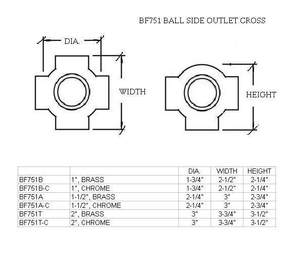 Ball Side Outlet Cross for 2" Tubing - Trade Diversified