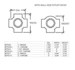 Ball Side Outlet Cross for 2" Tubing - Trade Diversified