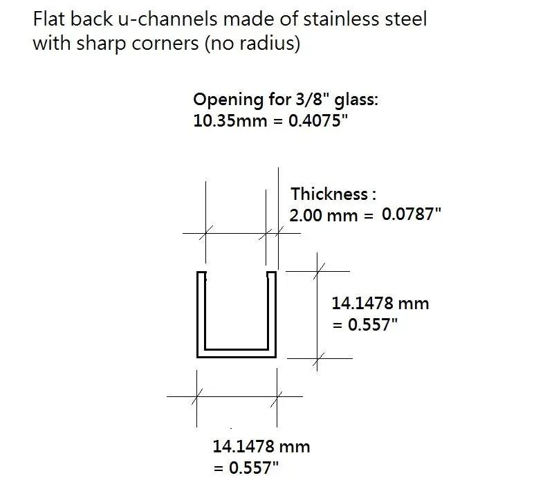 8 Foot Flat Back Stainless Steel U-Channel for 3/8" Glass Tubing & U-ChannelsTrade Diversified