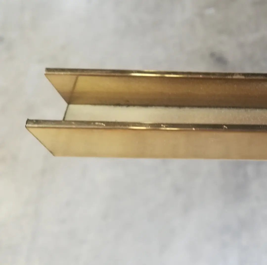 6 Foot Flat Back polished brass U-channel for 1/4" Glass